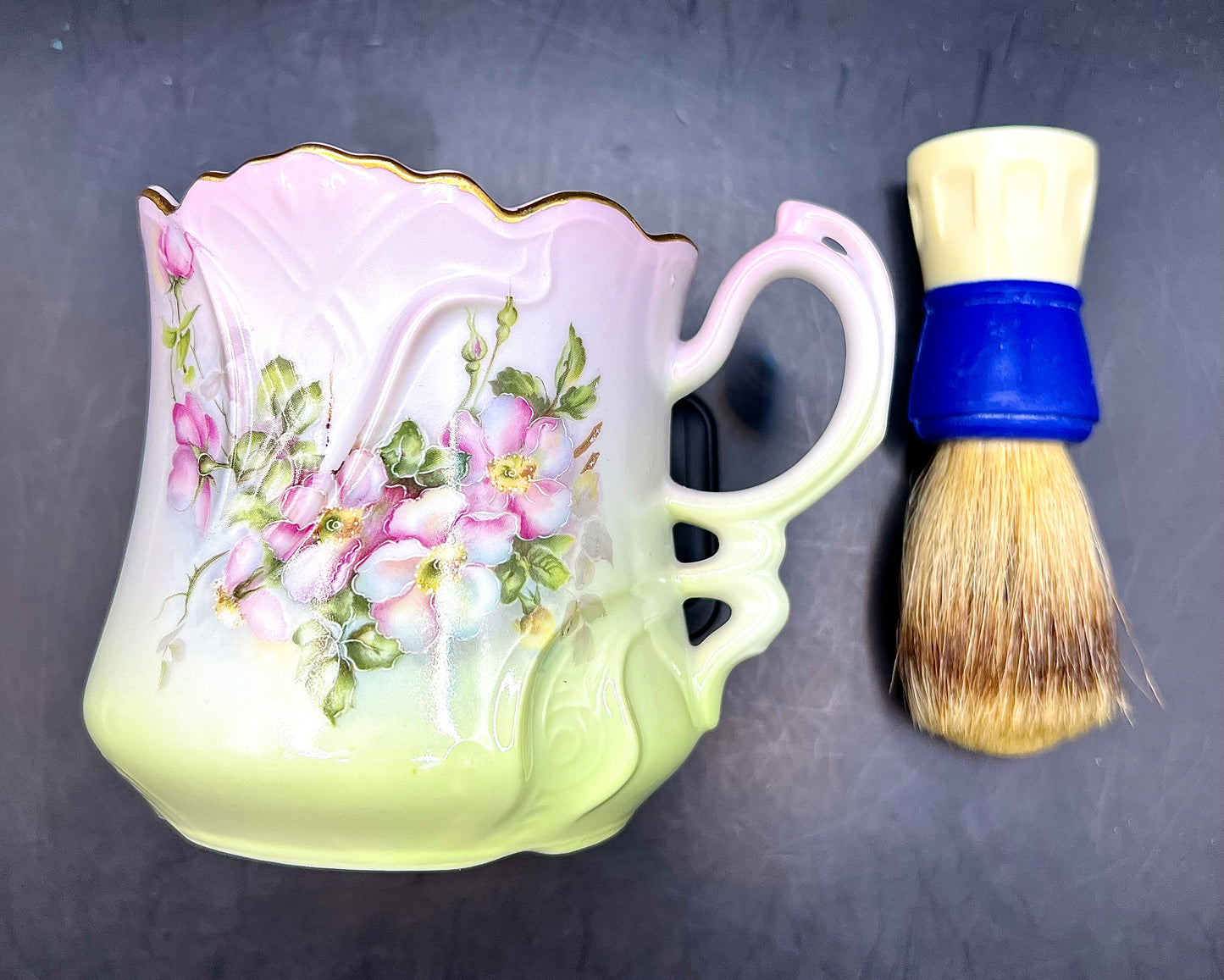 Nippon Shaving Mug Mustache Tea Cup Hand Painted Porcelain & Made Rite Brush