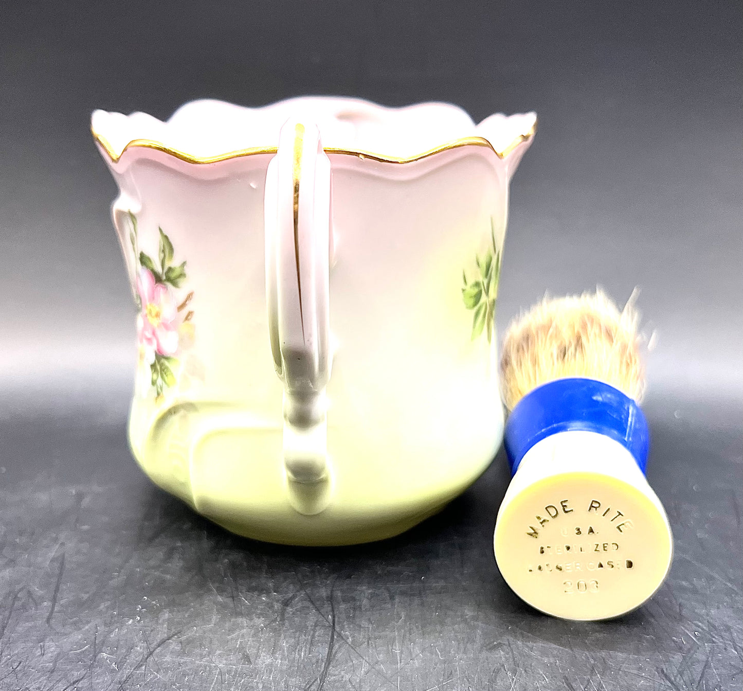Nippon Shaving Mug Mustache Tea Cup Hand Painted Porcelain & Made Rite Brush