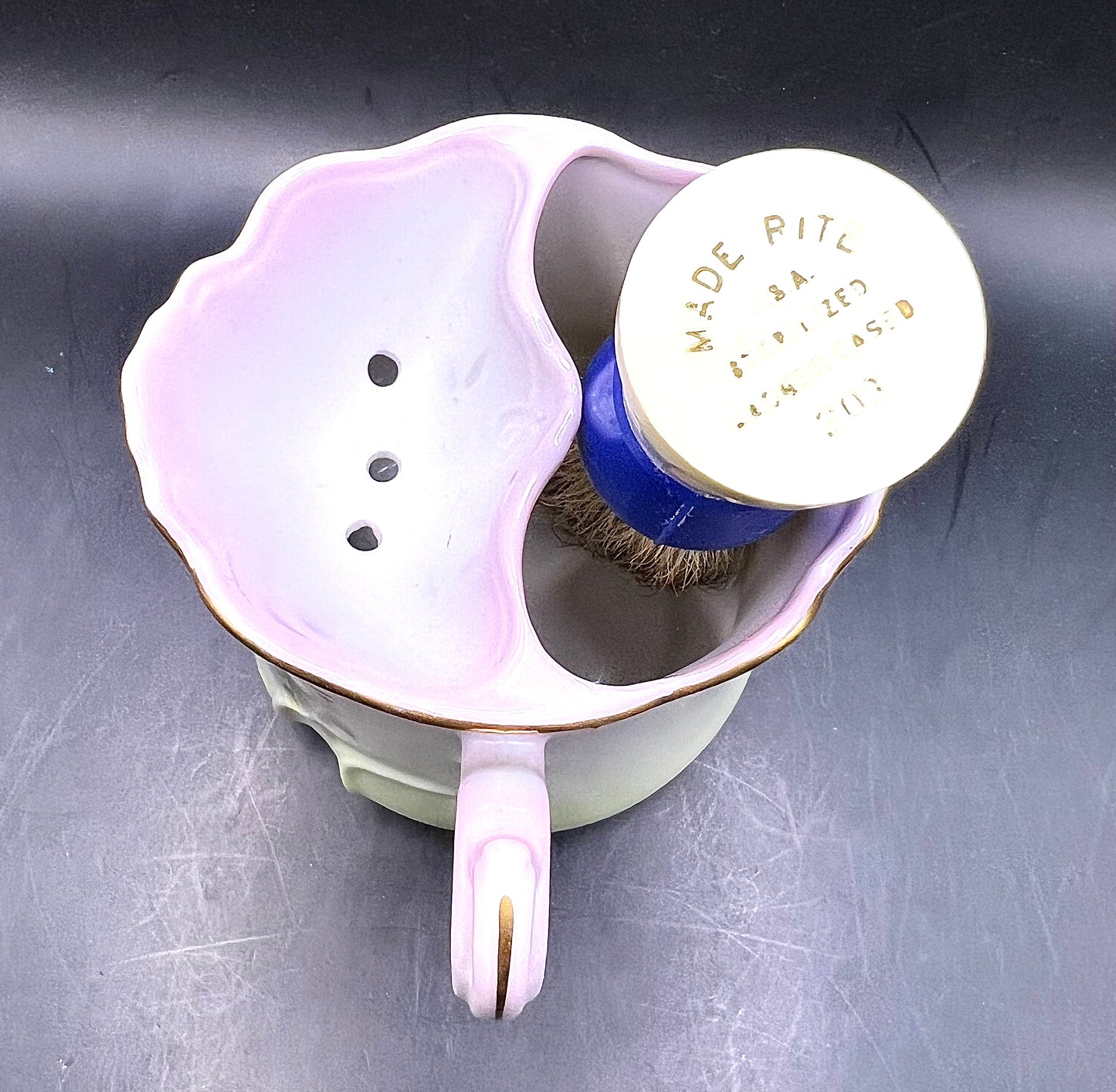 Nippon Shaving Mug Mustache Tea Cup Hand Painted Porcelain & Made Rite Brush
