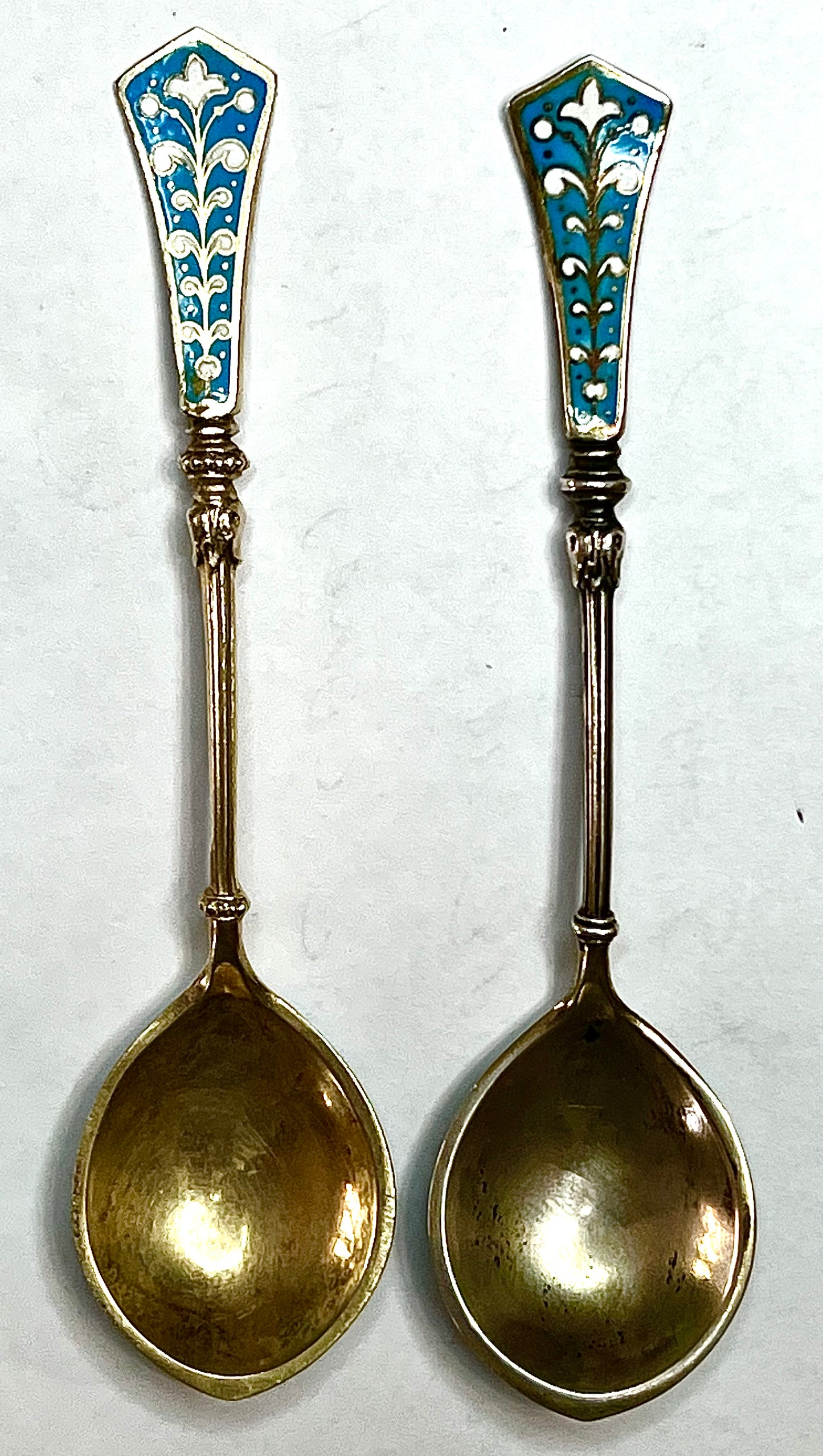 4 VINTAGE DEMITASSE NORWAY DAVID ANDERSEN 925S/ENAMEL STERLING SILVER SPOON FORK