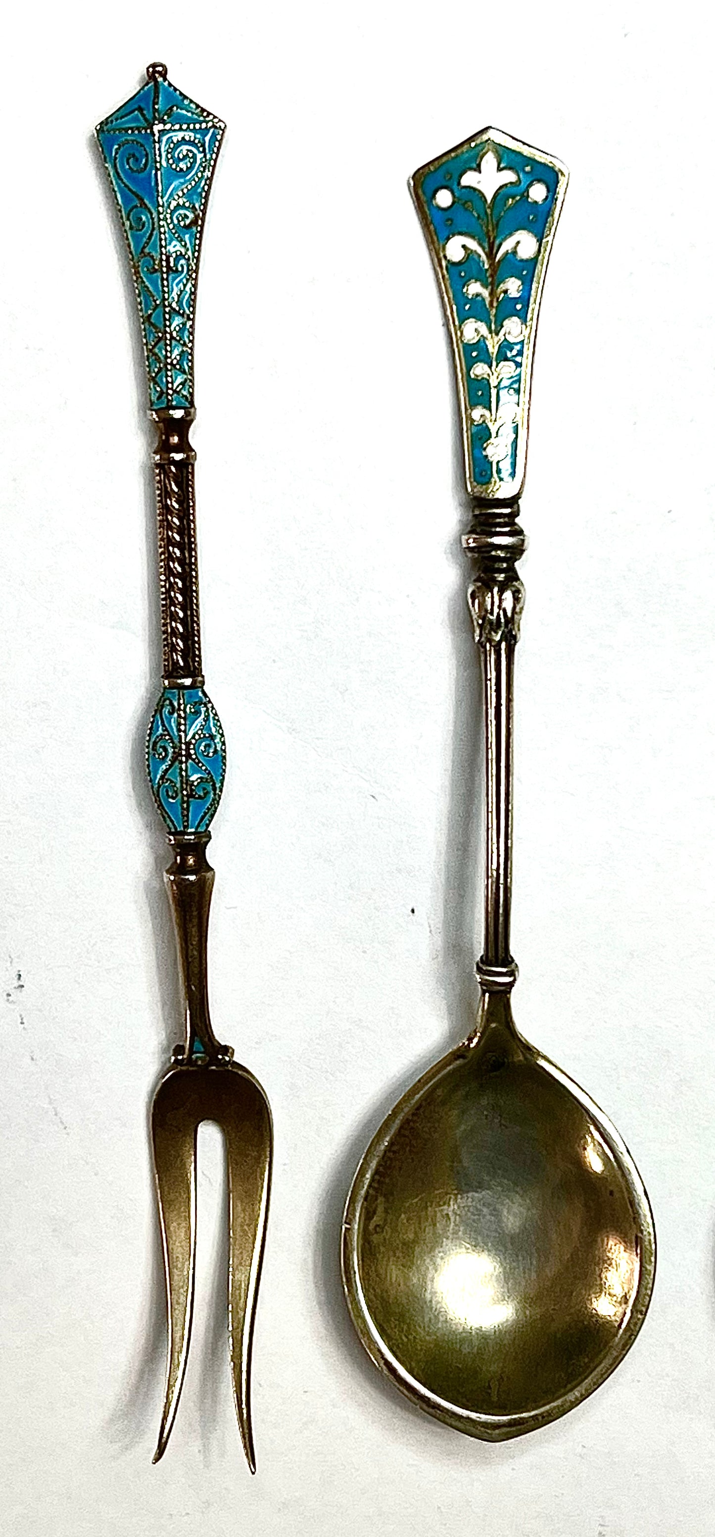4 VINTAGE DEMITASSE NORWAY DAVID ANDERSEN 925S/ENAMEL STERLING SILVER SPOON FORK