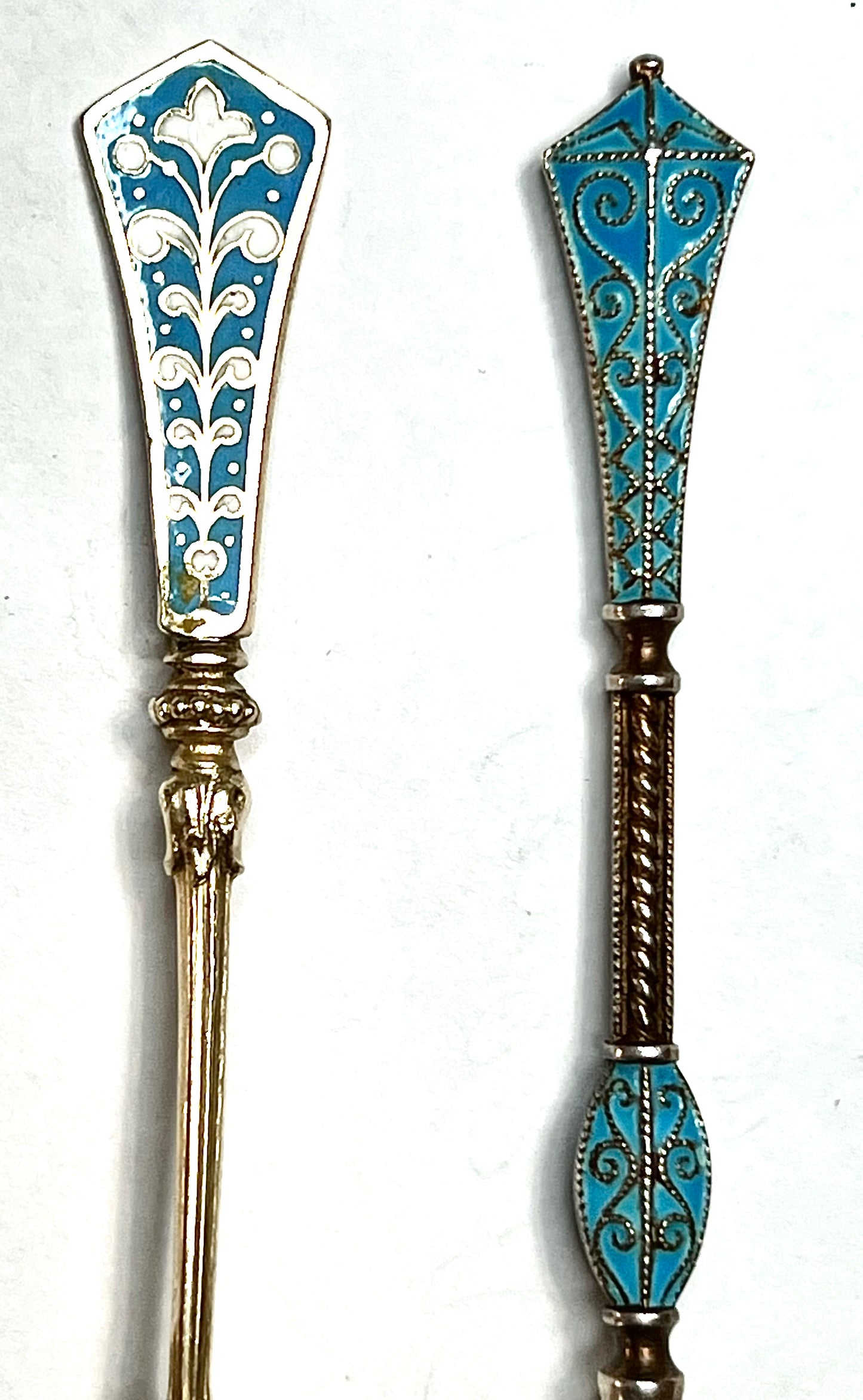 4 VINTAGE DEMITASSE NORWAY DAVID ANDERSEN 925S/ENAMEL STERLING SILVER SPOON FORK