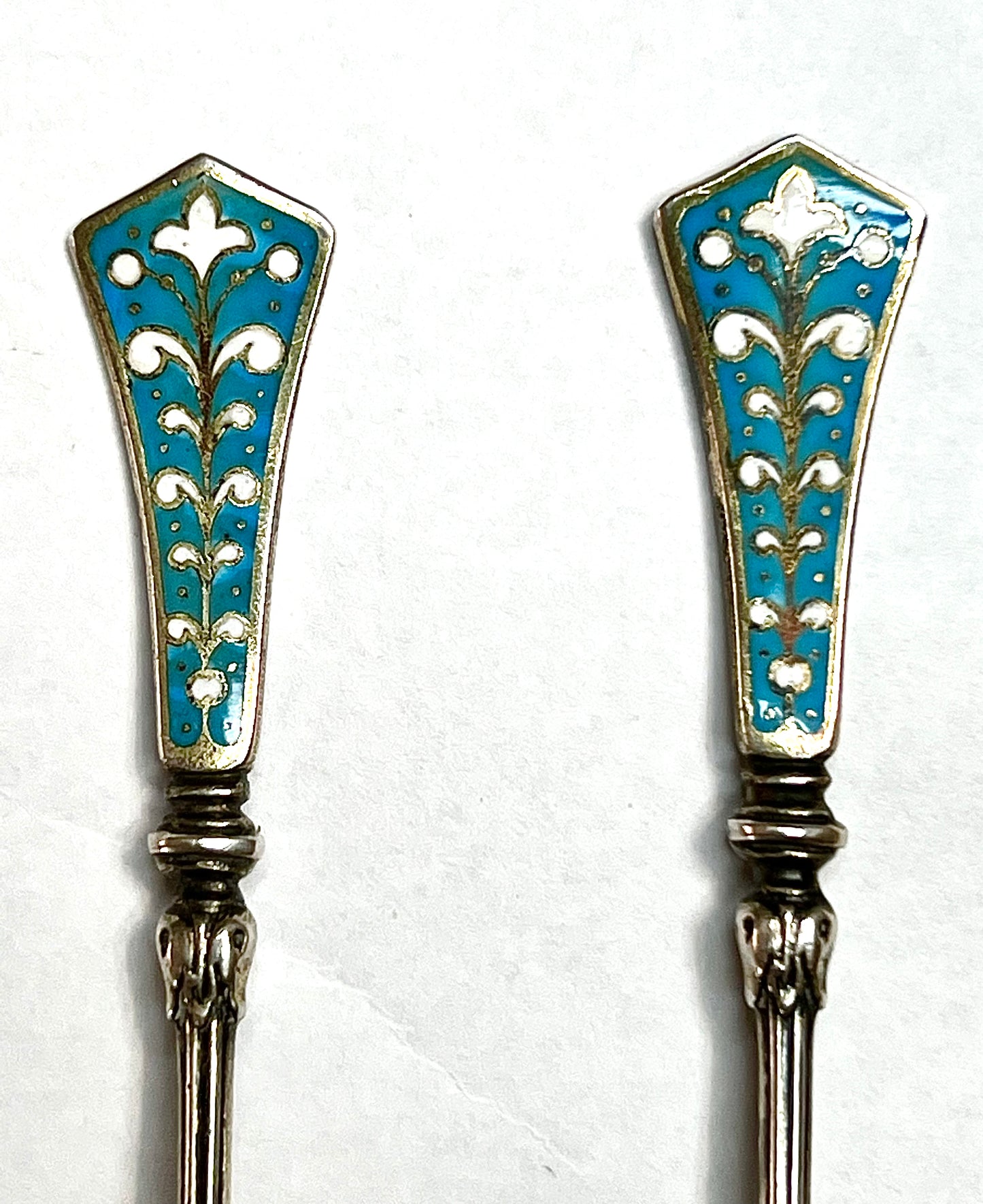 4 VINTAGE DEMITASSE NORWAY DAVID ANDERSEN 925S/ENAMEL STERLING SILVER SPOON FORK