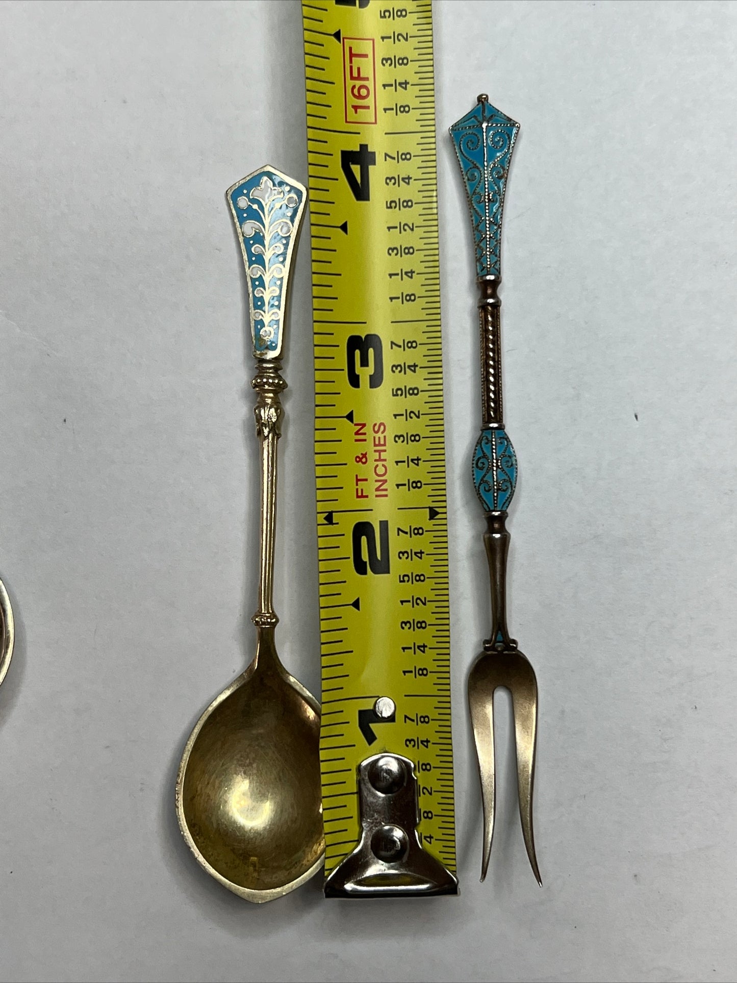 4 VINTAGE DEMITASSE NORWAY DAVID ANDERSEN 925S/ENAMEL STERLING SILVER SPOON FORK