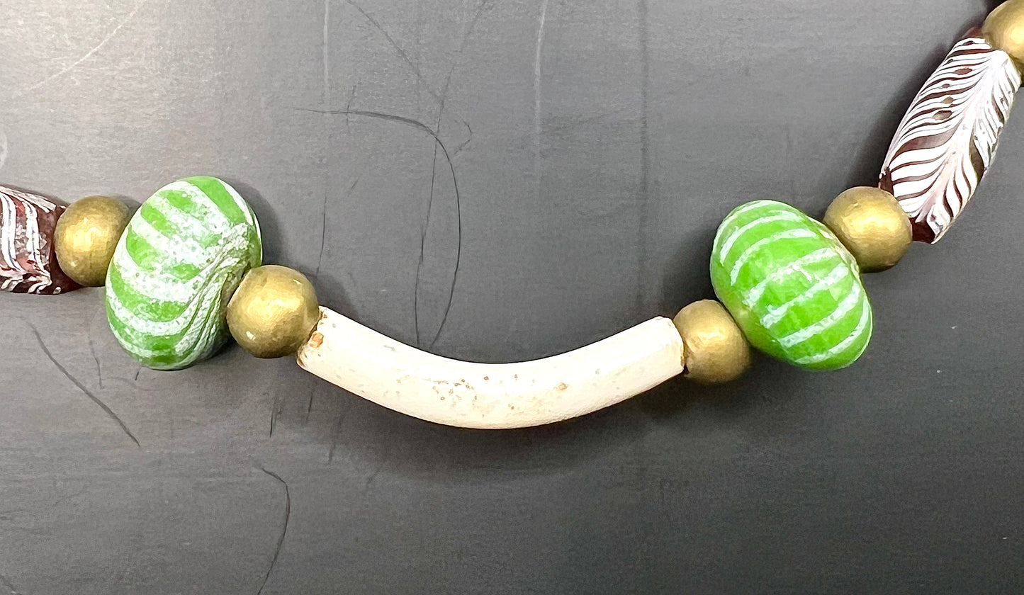 Antique Rare Venetian African Trade Bead Necklace 30” Glass, Bone & Brass Beads