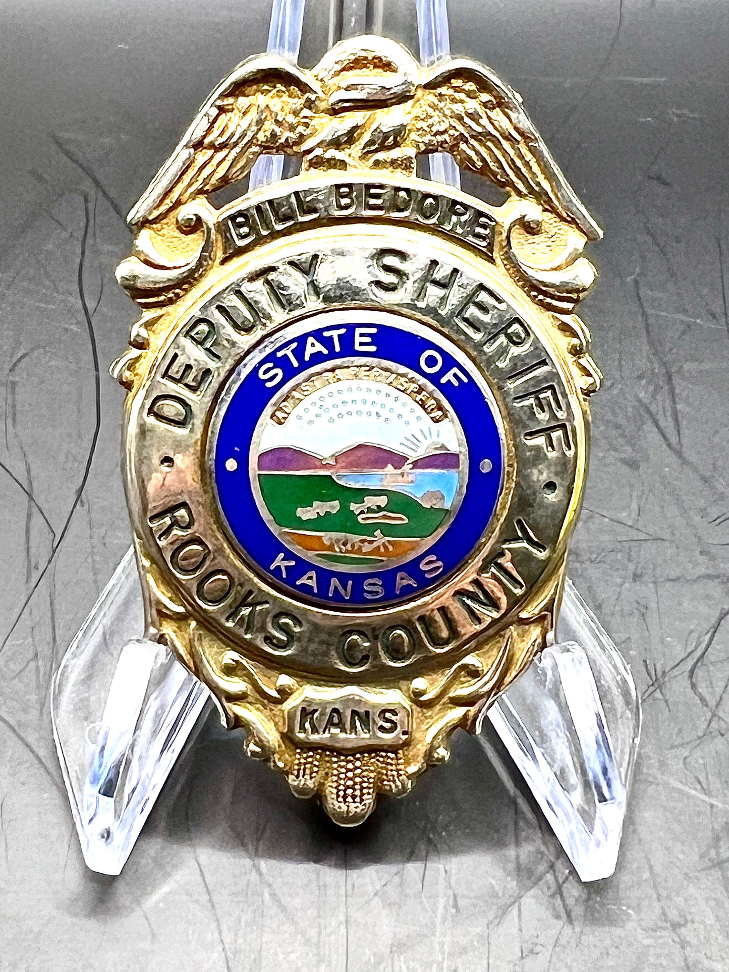 Vintage 1970’s Deputy Sheriff Badge Rooks County Kansas Shield Named To Bill Bedore