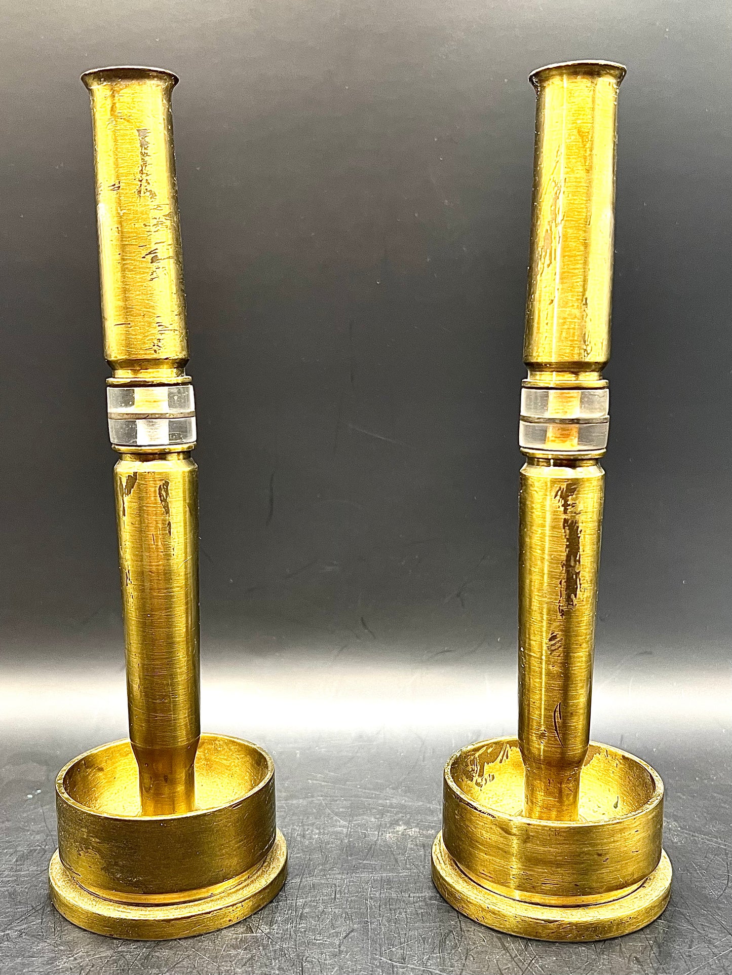 2 Original WW2 40MM 1943 trench art Kerosene lamps candle holders