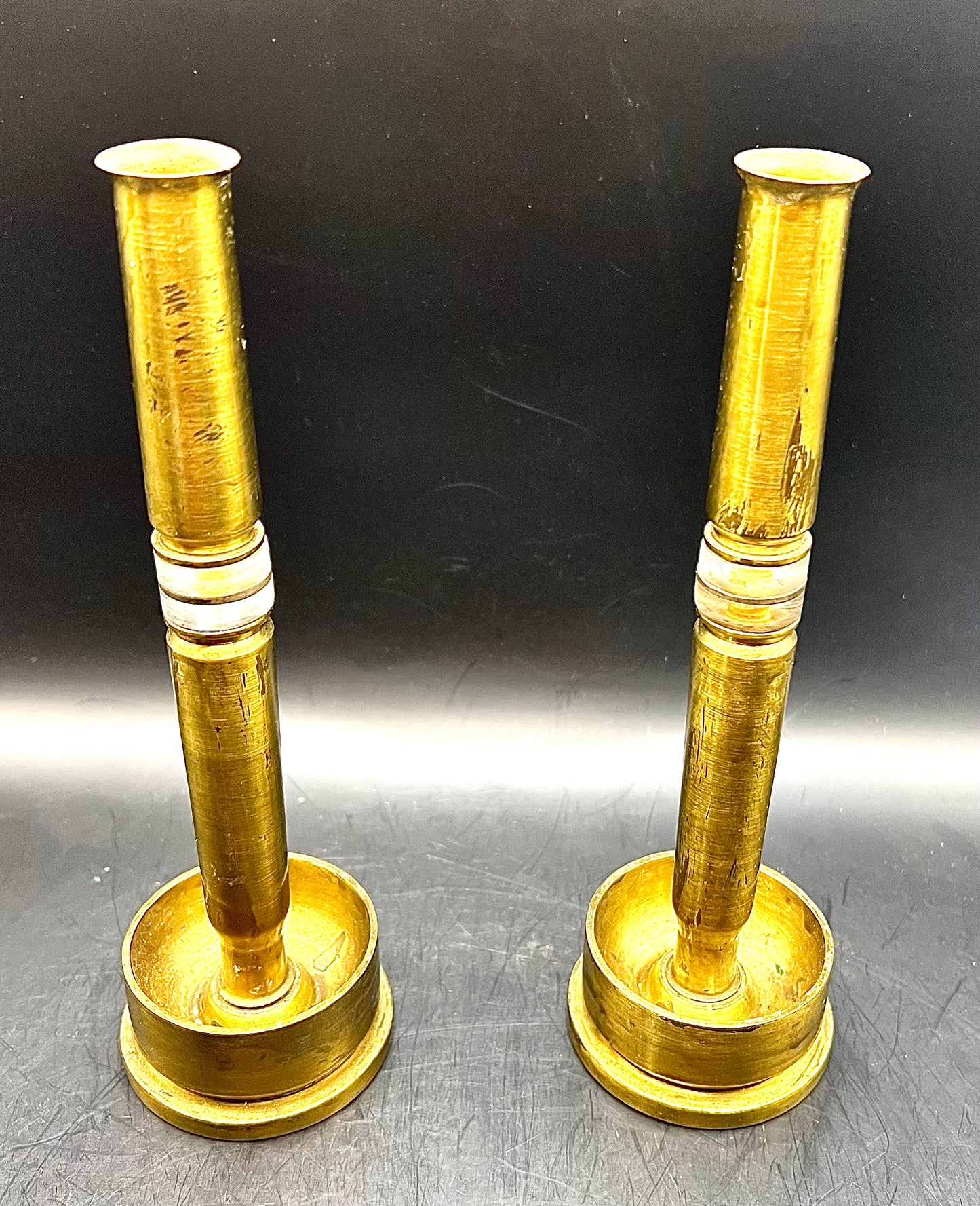 2 Original WW2 40MM 1943 trench art Kerosene lamps candle holders