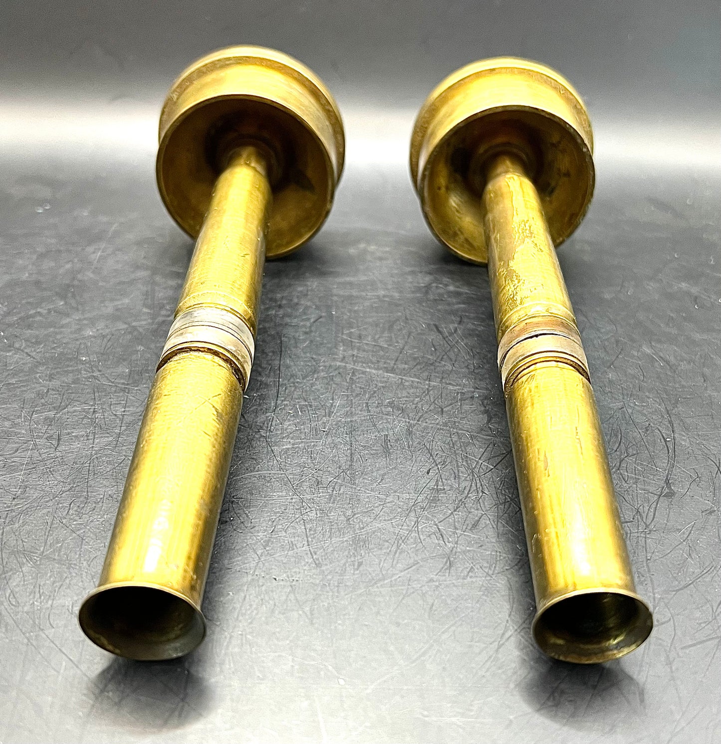 2 Original WW2 40MM 1943 trench art Kerosene lamps candle holders