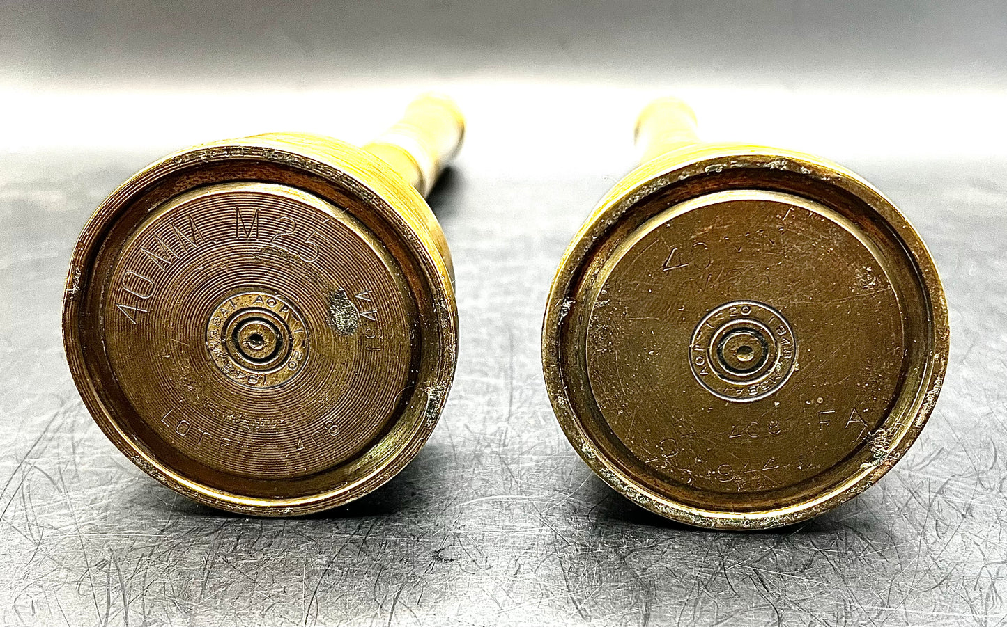 2 Original WW2 40MM 1943 trench art Kerosene lamps candle holders