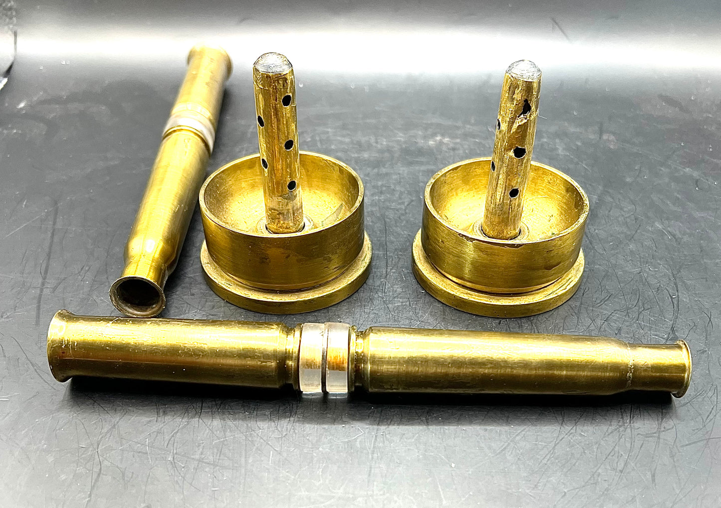 2 Original WW2 40MM 1943 trench art Kerosene lamps candle holders