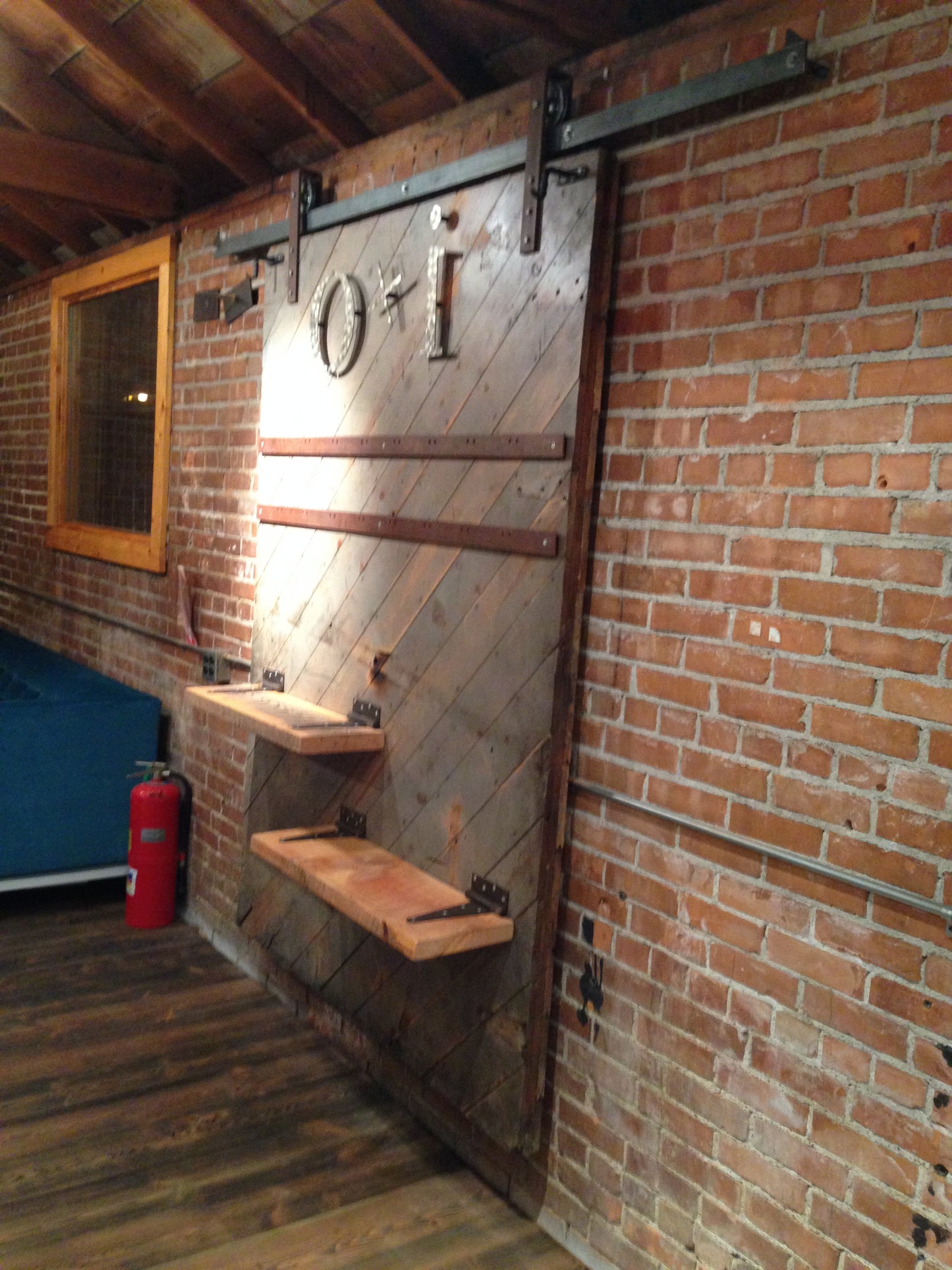 Warehouse door made into clothing display.