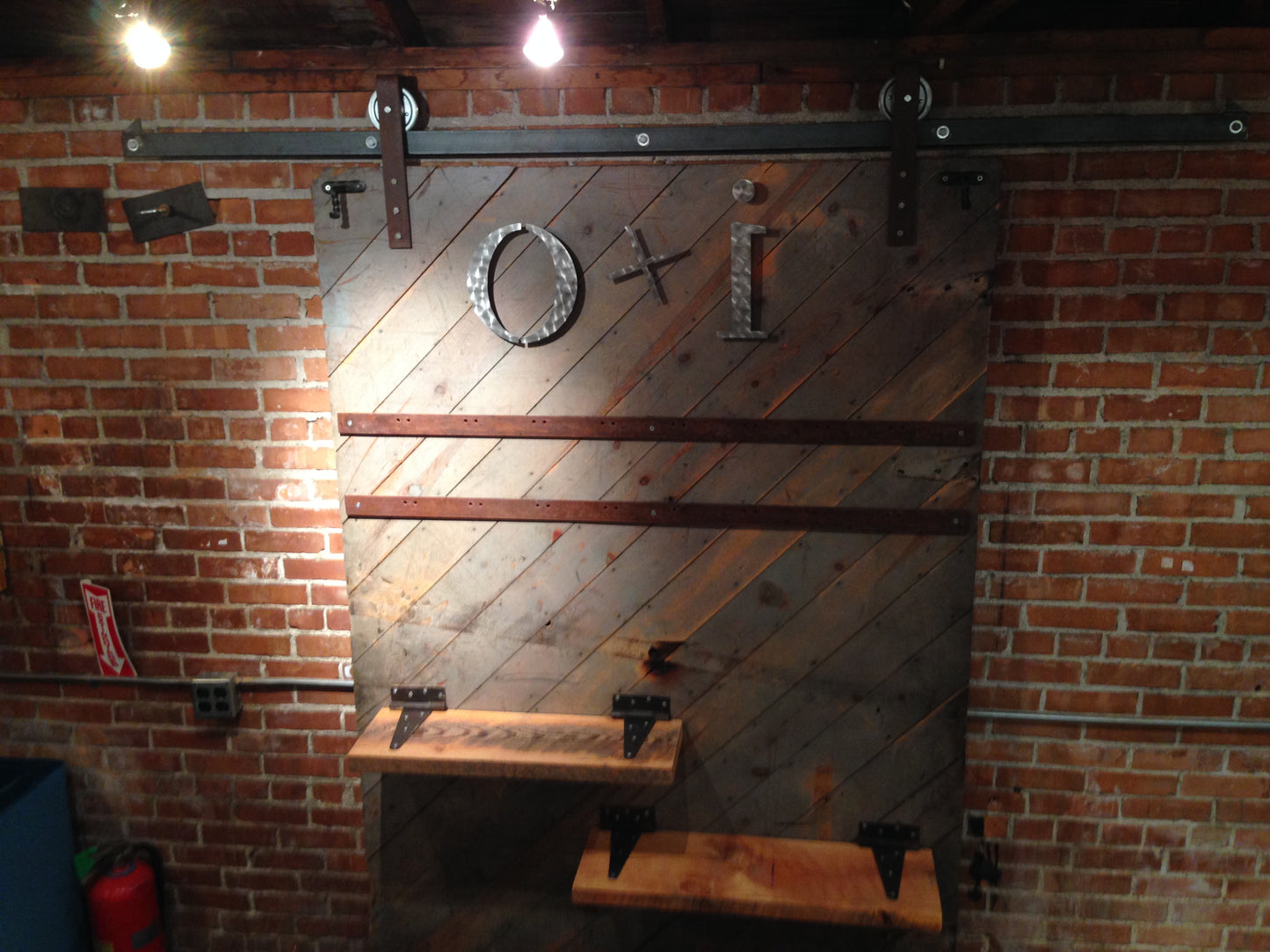Warehouse door made into clothing display.