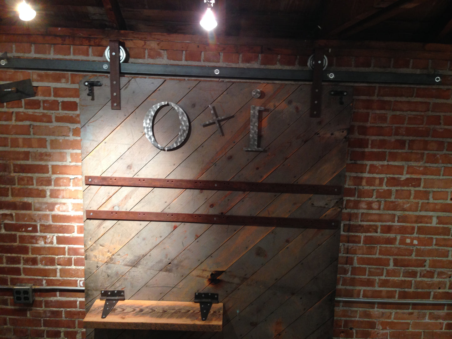 Warehouse door made into clothing display.