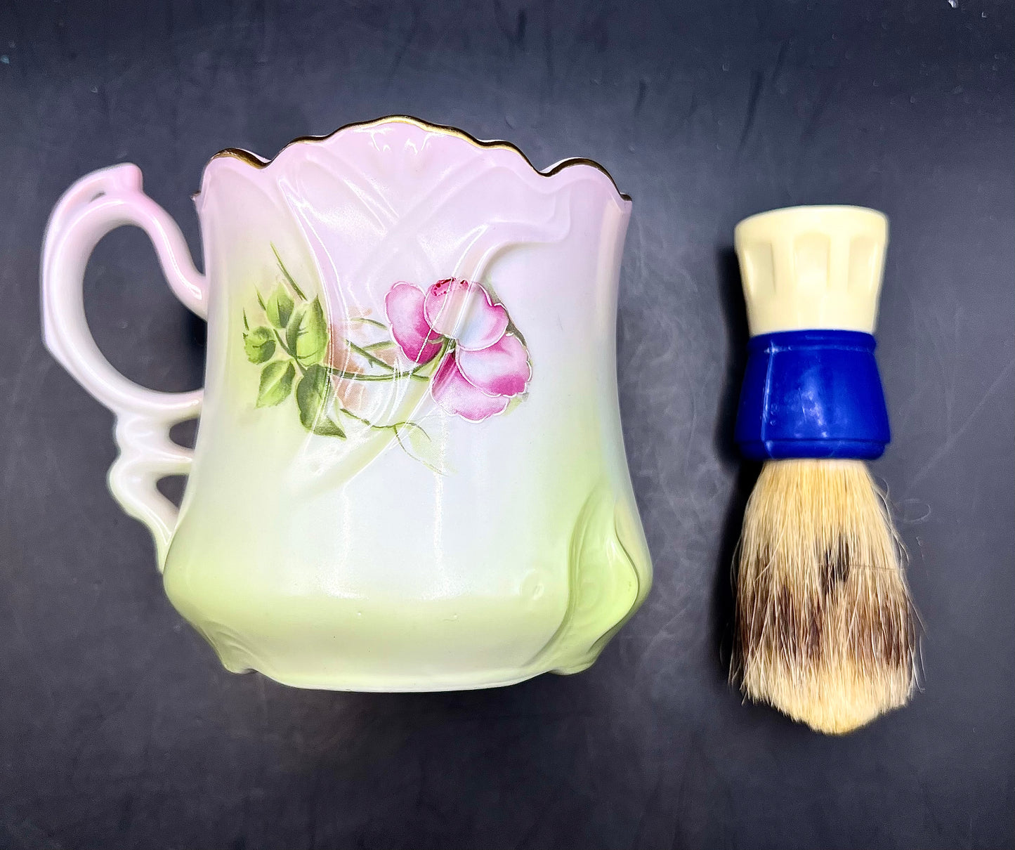 Nippon Shaving Mug Mustache Tea Cup Hand Painted Porcelain & Made Rite Brush