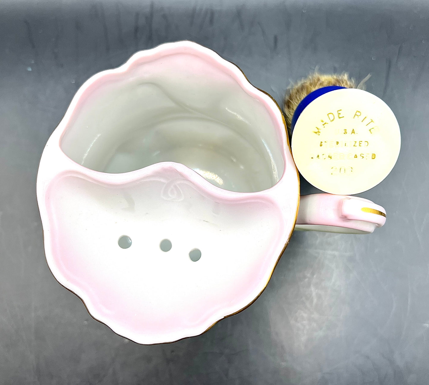 Nippon Shaving Mug Mustache Tea Cup Hand Painted Porcelain & Made Rite Brush