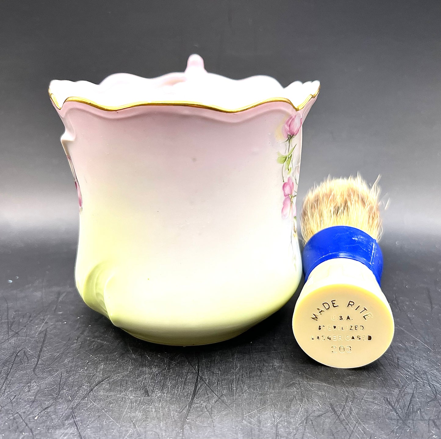 Nippon Shaving Mug Mustache Tea Cup Hand Painted Porcelain & Made Rite Brush