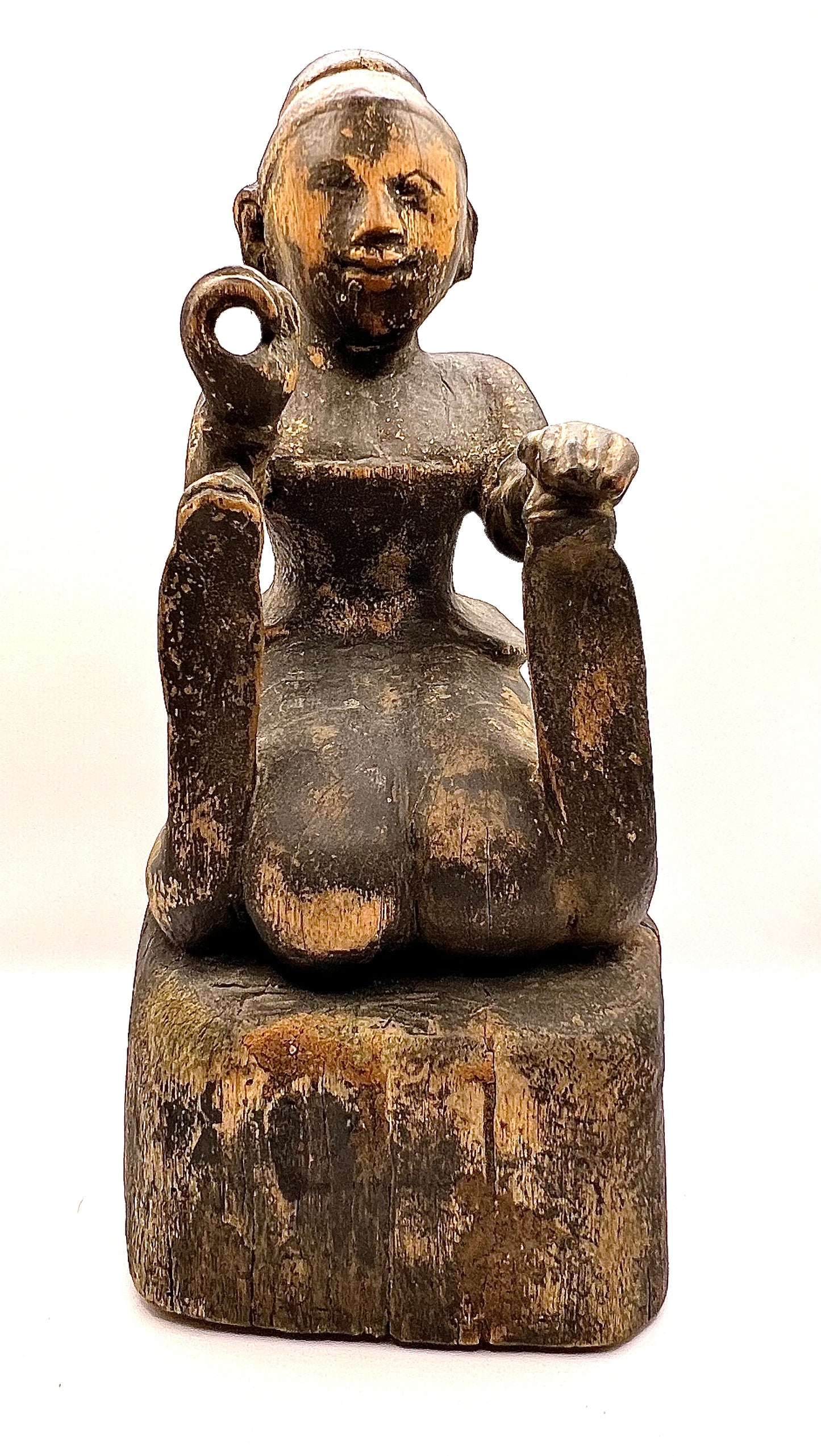 Antique Thailand Snake Charmer Burmese 18th C. Hand Carved Wood Sculpture