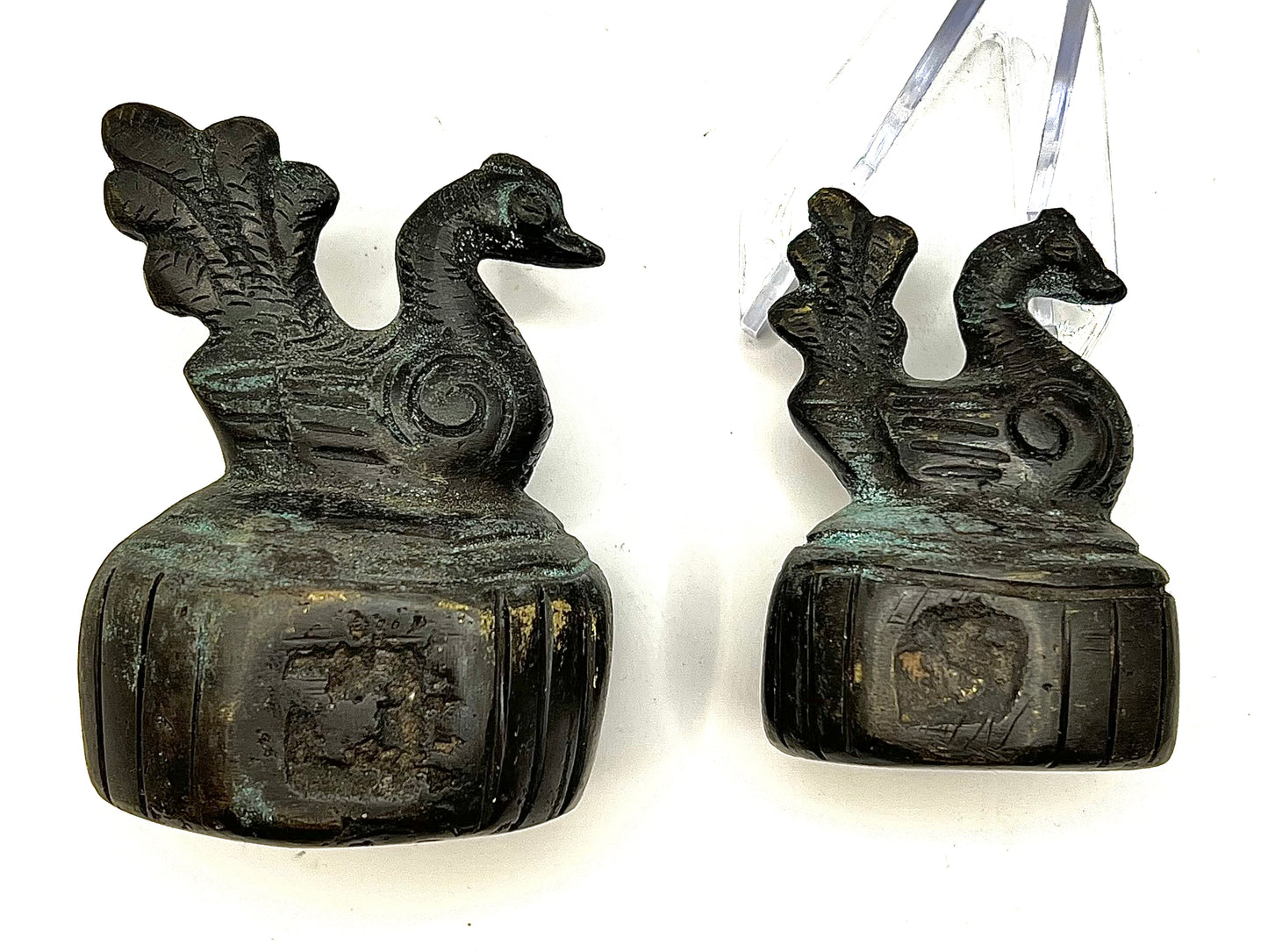 RARE Antique Set Of 2 BRONZE Burmese Myanmar Chicken Bird OPIUM WEIGHTS Thailand