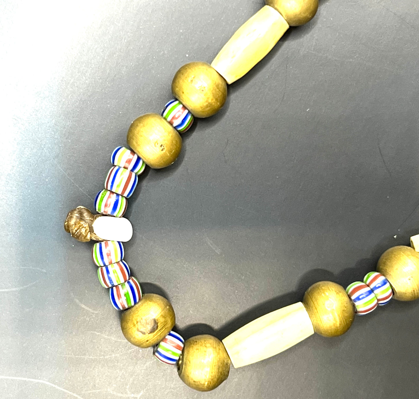 Antique Rare Venetian African Trade Bead Necklace 30” Glass, Bone & Brass Beads