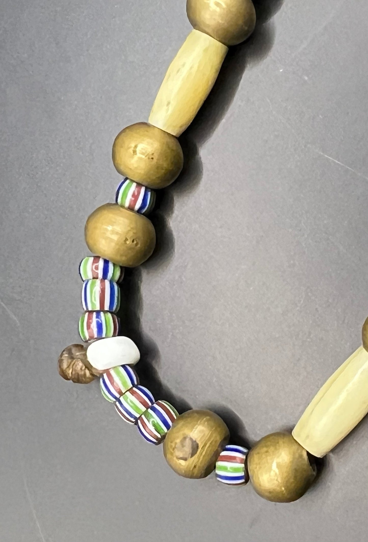 Antique Rare Venetian African Trade Bead Necklace 30” Glass, Bone & Brass Beads