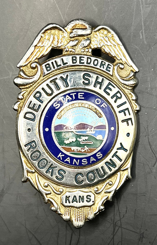 Vintage 1970’s Deputy Sheriff Badge Rooks County Kansas Shield Named To Bill Bedore