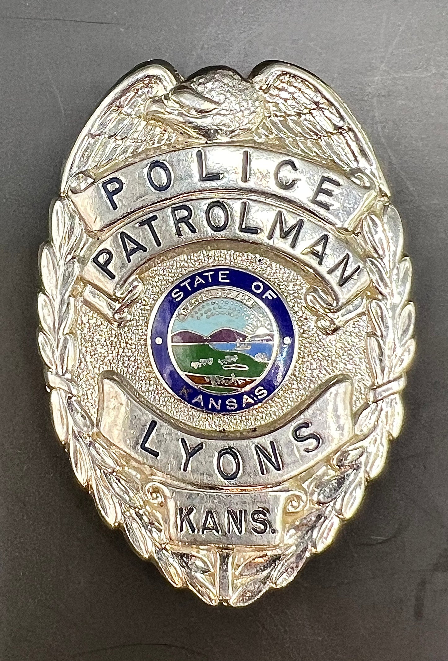 Vintage 1970's Police Patrolman Lyons Kansas Badge Shield