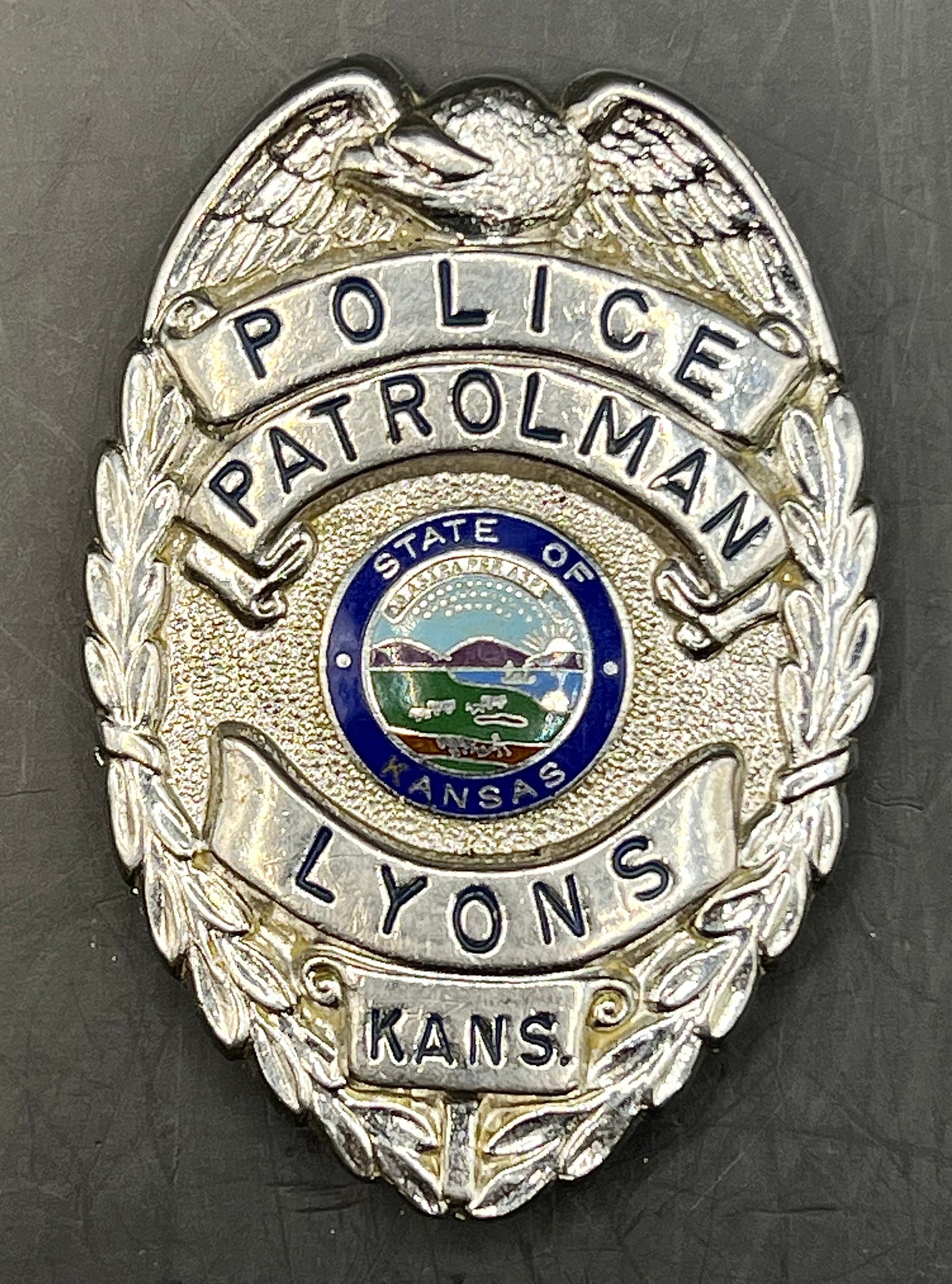 Vintage 1970's Police Patrolman Lyons Kansas Badge Shield