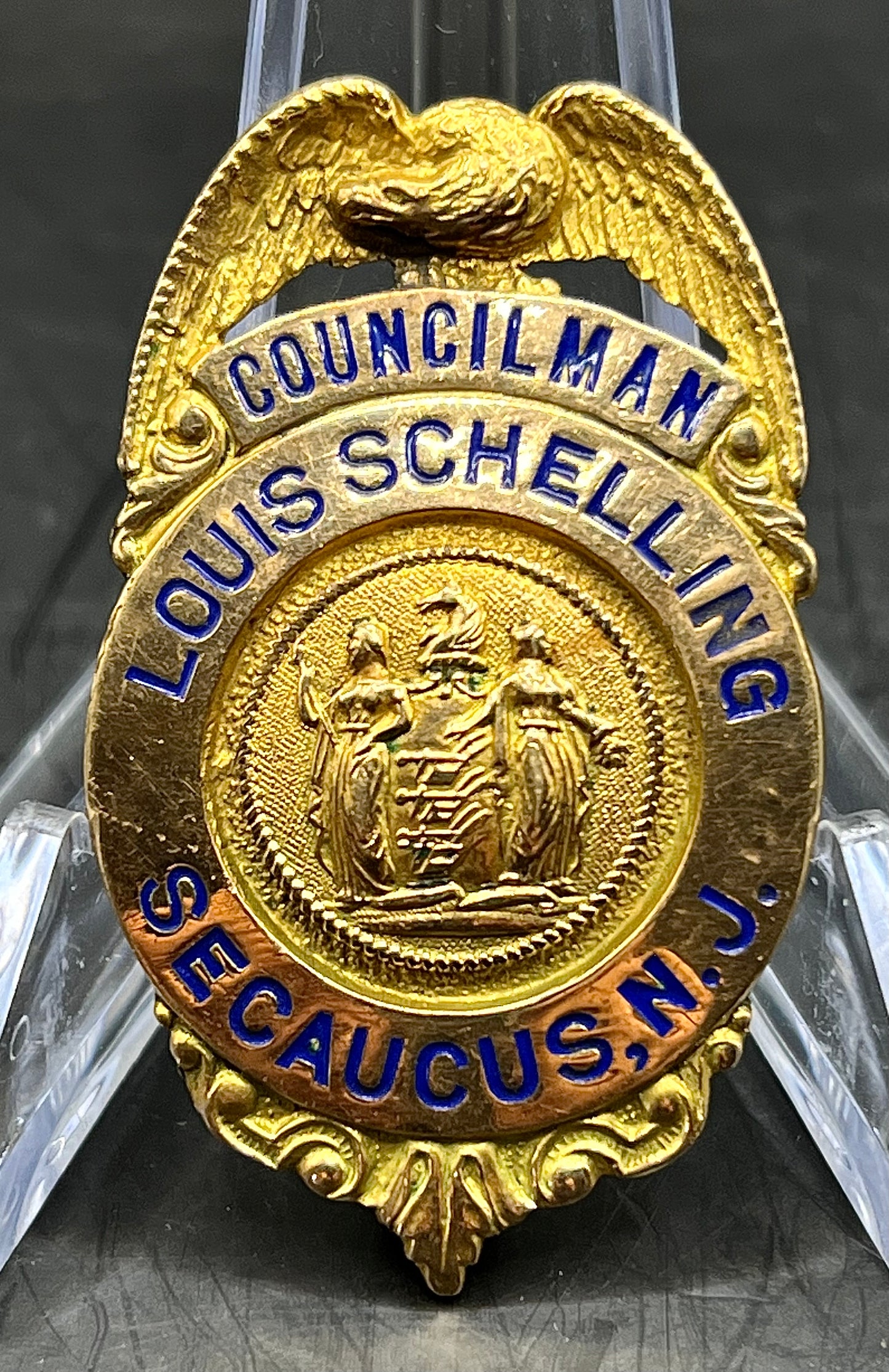 1970's Councilman Secaucus New Jersey Badge Named "LOUIS SCHELLING" Shield