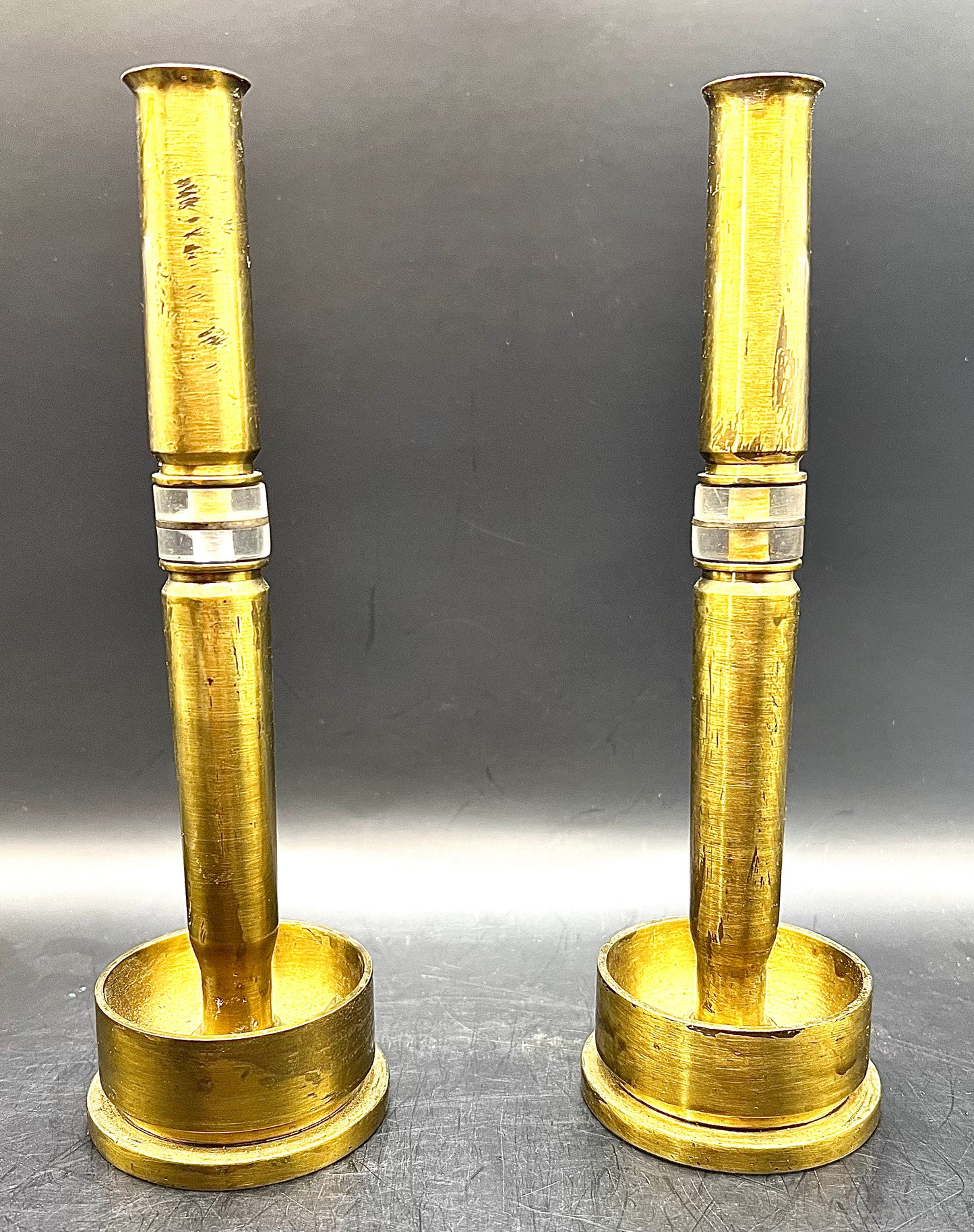 2 Original WW2 40MM 1943 trench art Kerosene lamps candle holders