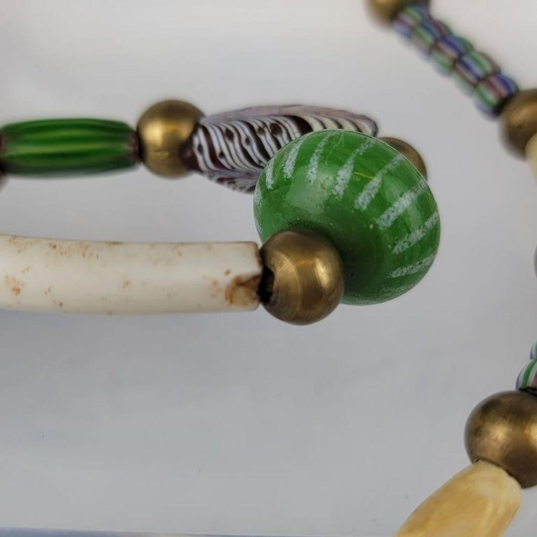 Antique Rare Venetian African Trade Bead Necklace 30” Glass, Bone & Brass Beads
